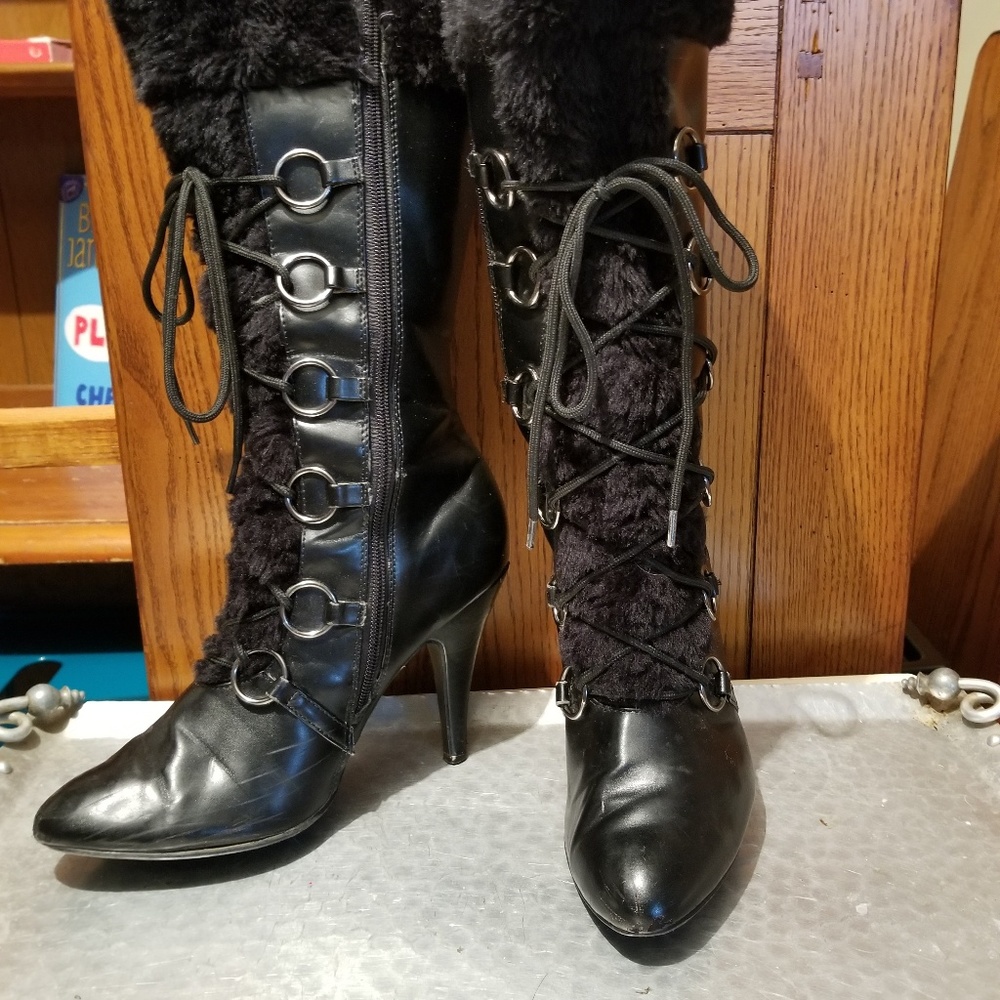 Delicious Tall Black Faux Fur Stiletto Boots